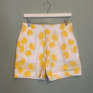 NWOT ASOS Womens Floral Flower Embroidered Summer Swim Shorts White Yellow Small